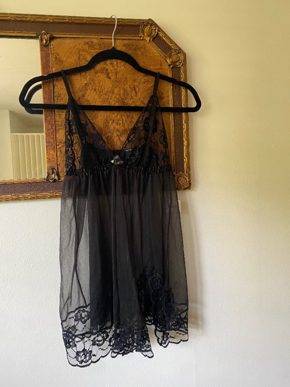 VIntage y2k Frederick's of Hollywood Black Sheer Lace Babydoll Cami NWT Medium